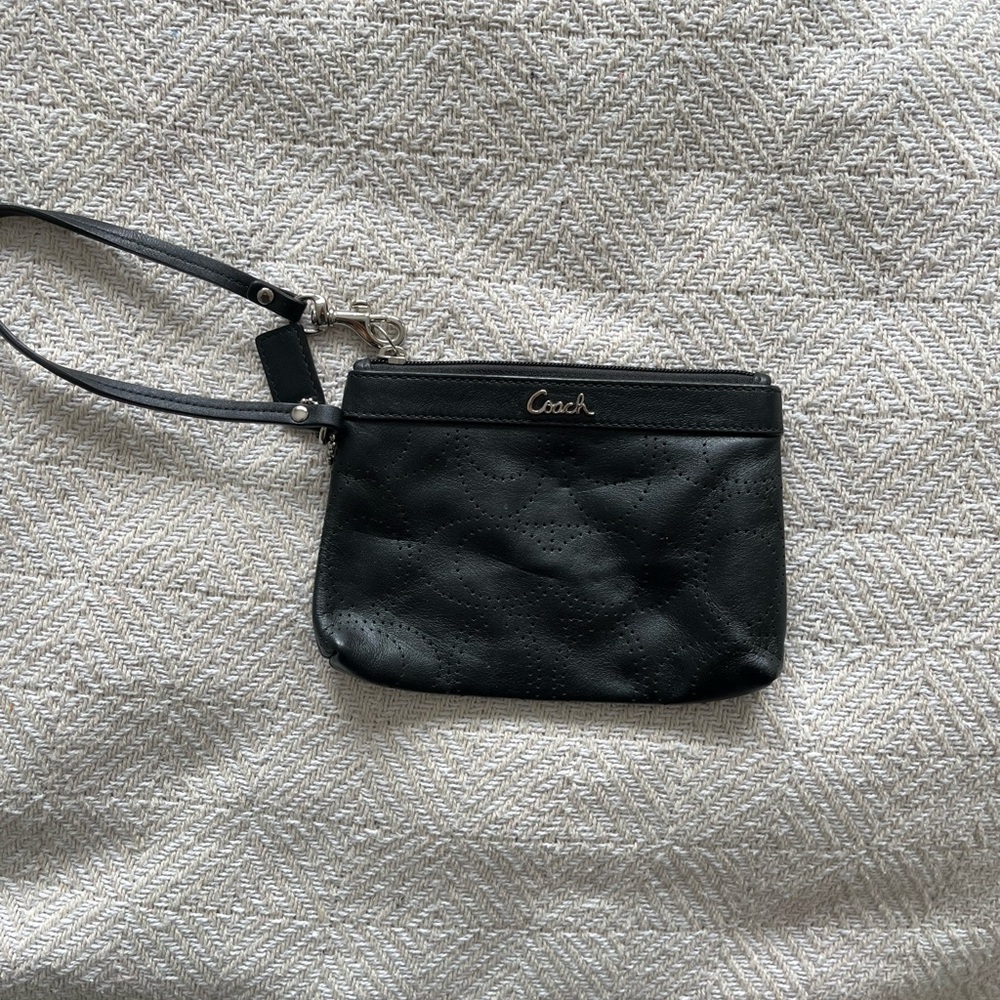 Coach Black Leather Clutch Wristlet